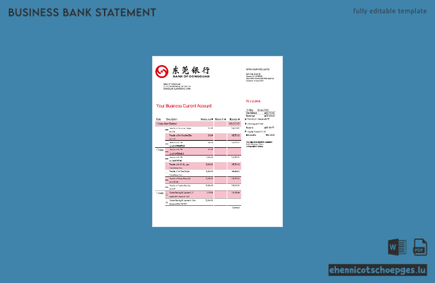 Beispiel eines Kontoauszugs der Bank von Dongguan (Word- und PDF-Datei)